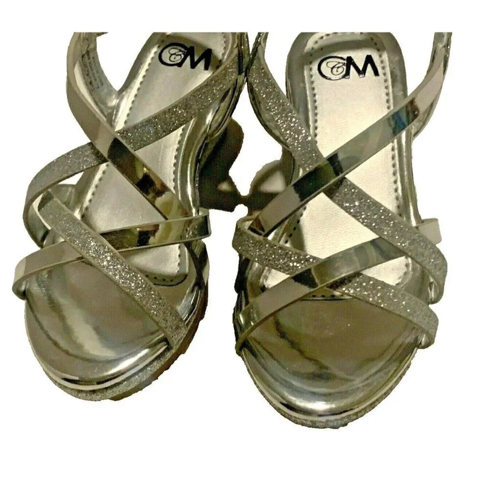 Chelsea Moreland Toddler Girls Wedge Sandals Size 7M Silver Glittery Party